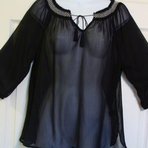 Express Sheer Black Peasant Blouse or Cover up